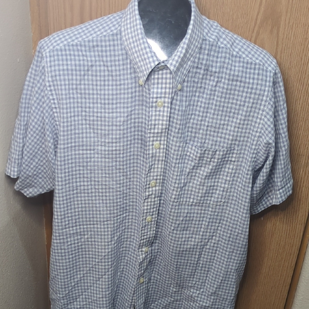 Blue and White Checkered Casual Button Down Shirt